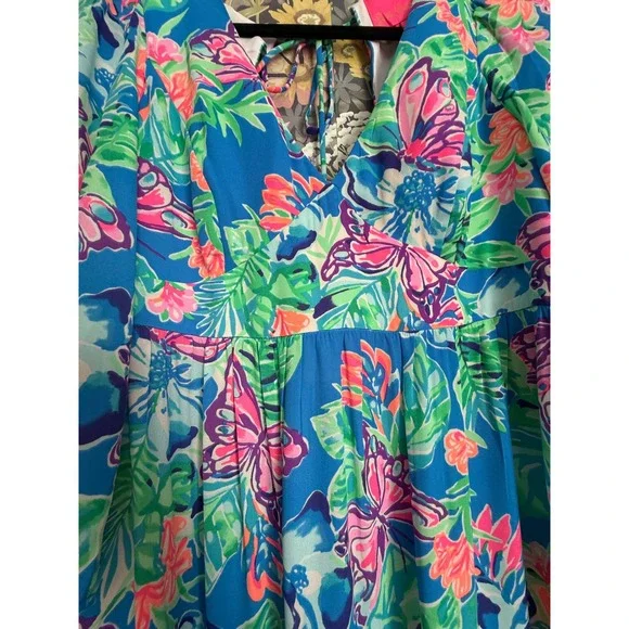 Lilly Pulitzer Rease Maxi Dress Butterfly Floral Print V Neck Tie Back Size 8 - Picture 7 of 12